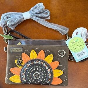 Chala Brown Crossbody Bag with Orange & Yellow Floral Mandala